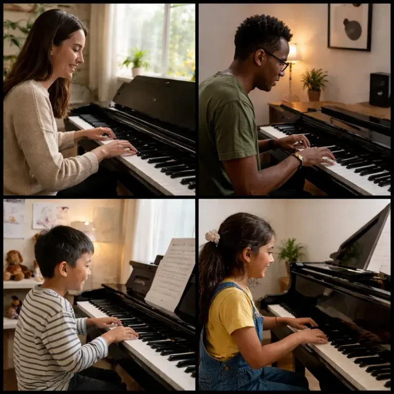 Elèves de tout âge au cours de piano en ligne