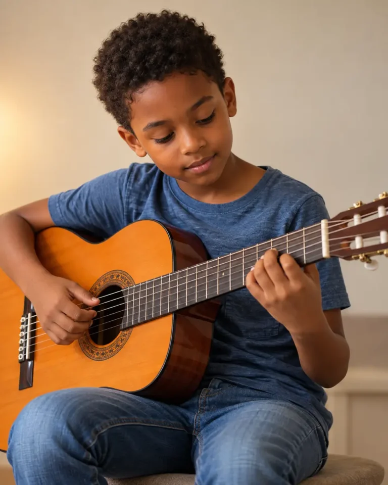Jeune guitariste au cours de guitare